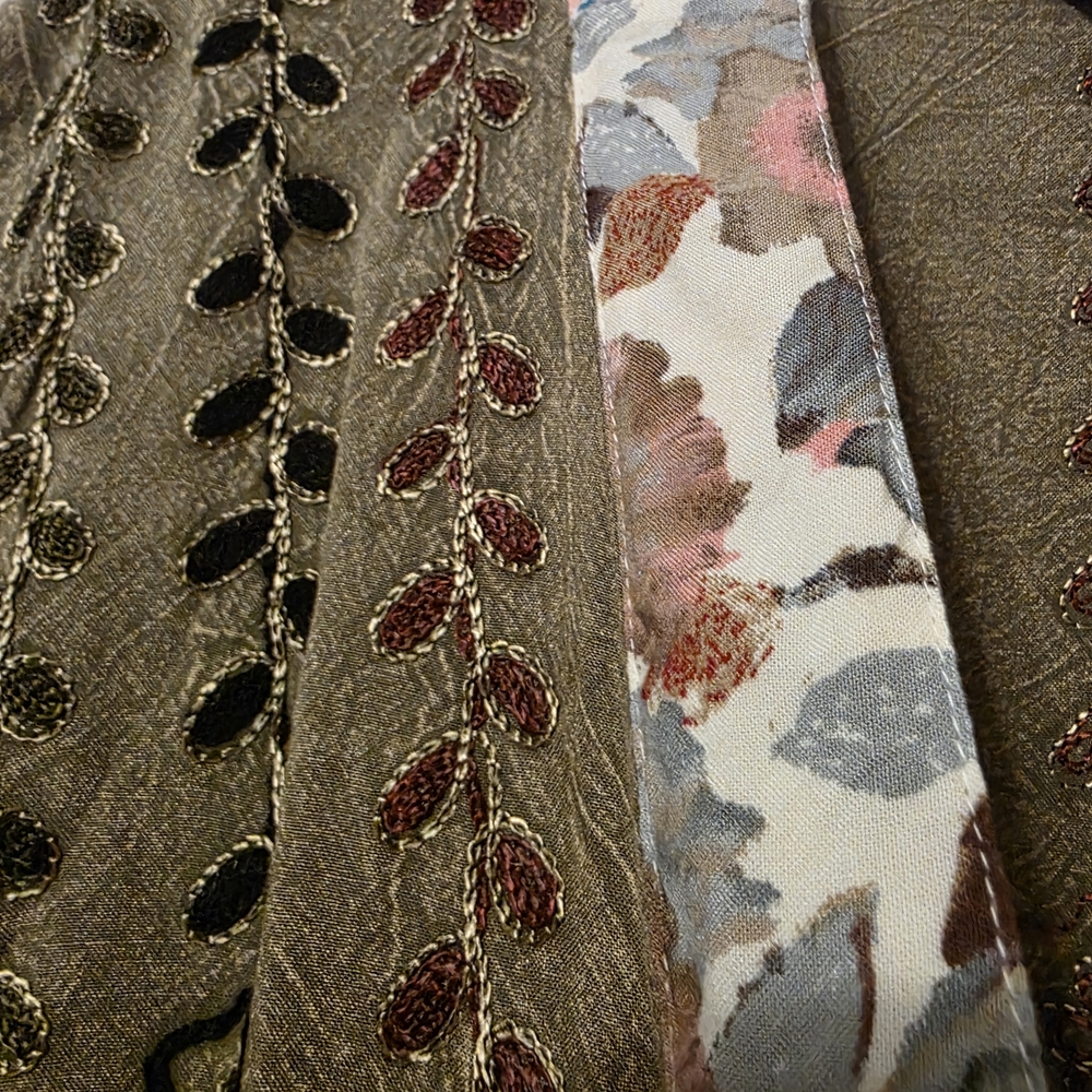 Boho Patchwork Open Front Jacket - Olive Multi - Picture 4 of 5